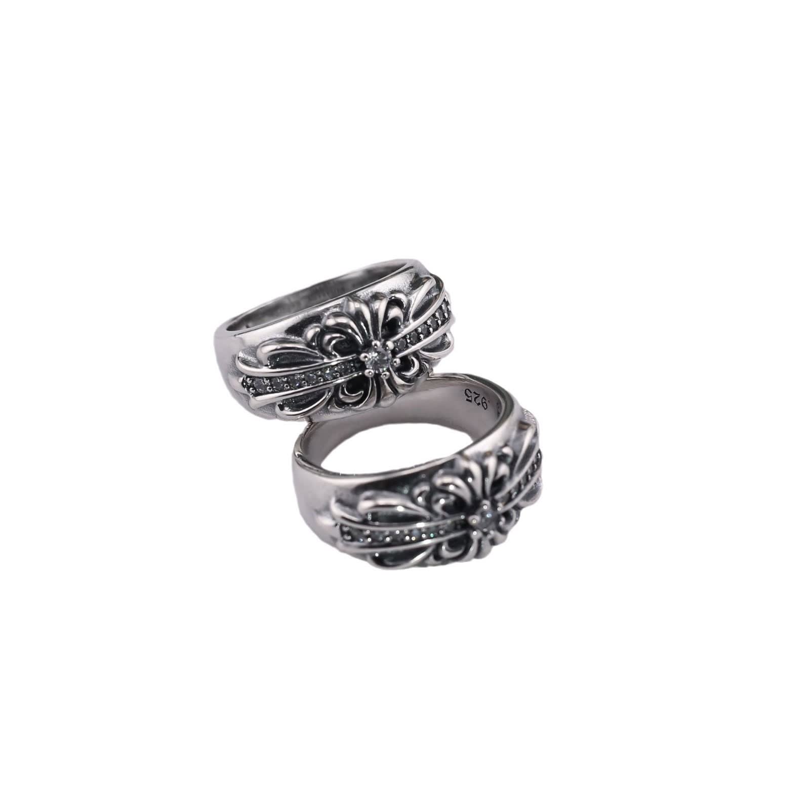 Chrome Hearts Silver Floral Ring with Gemstones